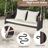 2-person patio rattan porch swing with cushions, heavy-duty metal structure, and sturdy hemp ropes for backyard.