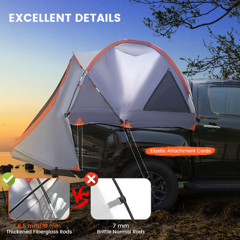 Portable 2-person pickup tent featuring durable fiberglass poles and waterproof 190T taffeta for reliable outdoor.