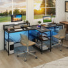 2-Person Reversible Computer Desk Long Office Desk with LED Lights-Black - Gallery View 1 of 10