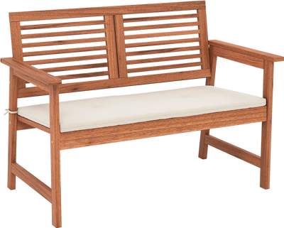 Costway 2-Person Solid Wood Patio Bench w/ Backrest Cushion 73951648 New
