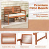 2-person solid wood patio bench with backrest and cushion, featuring a breathable slatted design for backyard.