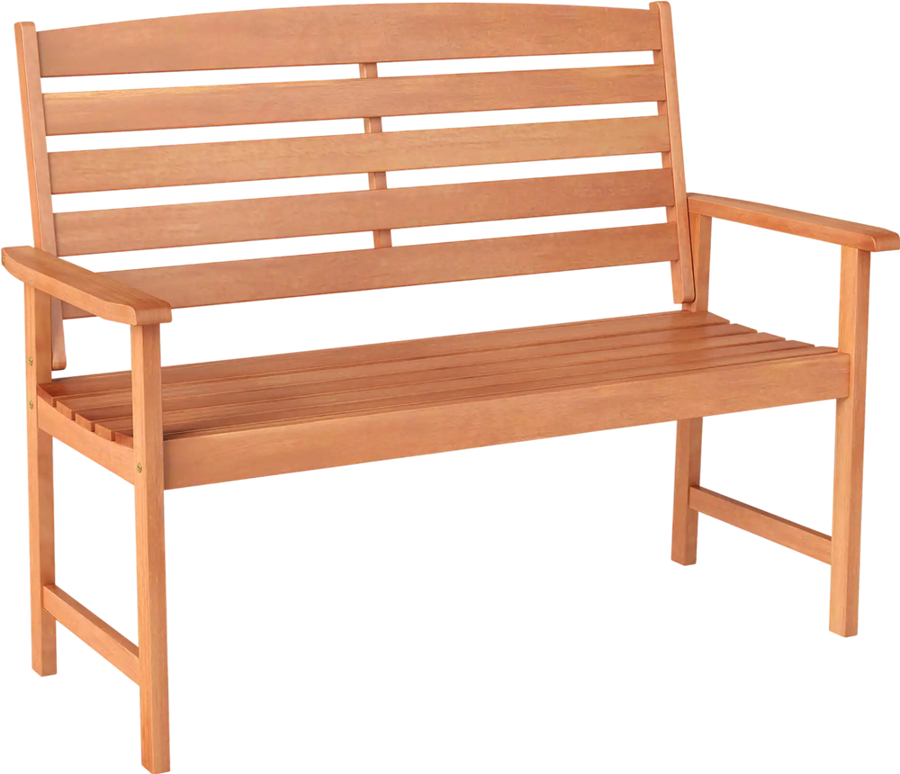 2-Person Wooden Garden Bench with Slatted Backrest and Comfortable Armrests