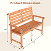 Dimensions of a 2-person wooden garden bench with slatted backrest, measuring 47.5" wide and 35.5" high.