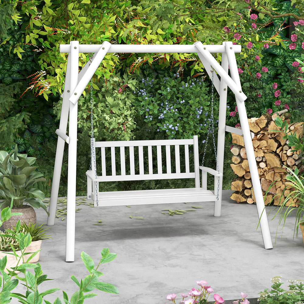 2-Person Wooden Outdoor Porch Swing with 500 lbs Weight Capacity-White - Gallery View 1 of 10