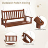 2-person wooden outdoor porch swing with slatted backrest and smooth armrests, ideal for garden or backyard use.
