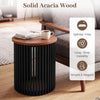 Elegant round coffee table made of solid acacia wood, featuring a modern design and round edges for enhanced safety.