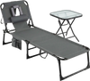 2-Piece Outdoor Tanning Chair and Patio Side Table Set with Folding Lounge Chair and Square Bistro Table
