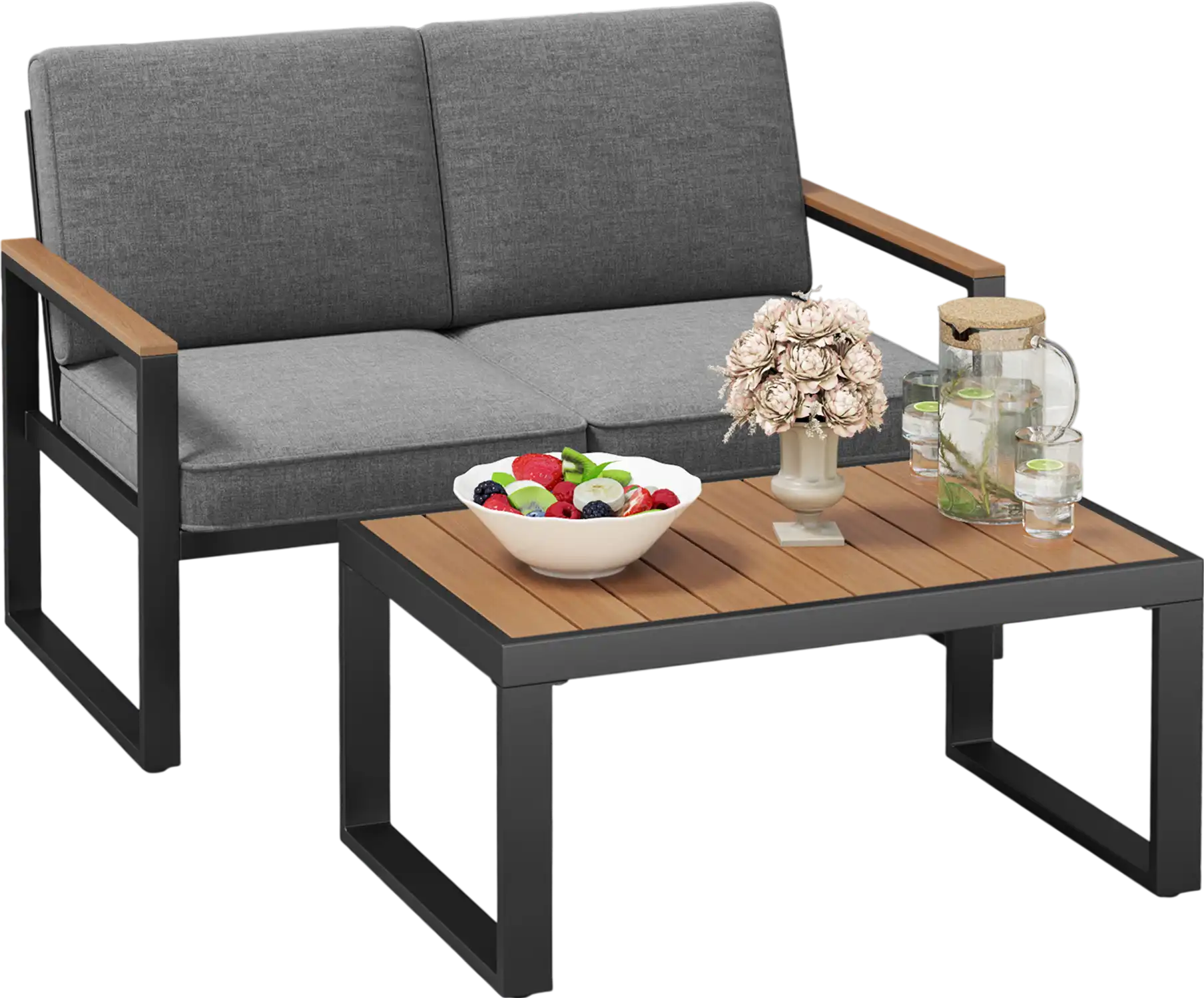 Costway 2-Piece Patio Aluminum Furniture Set Gray 263451978 New