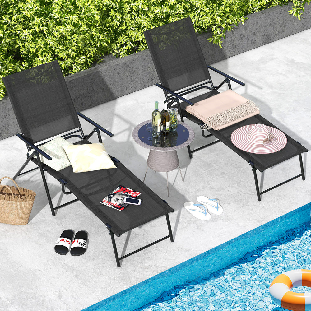 2 Piece Patio Folding Chaise Lounge Chairs Recliner with 6-Level Backrest-Black - Gallery View 1 of 10
