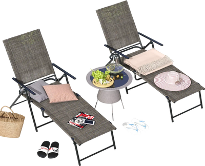Costway 2-Piece Patio Folding Chaise Lounge Recliner Chairs 6-Level Backrest 52618473 New