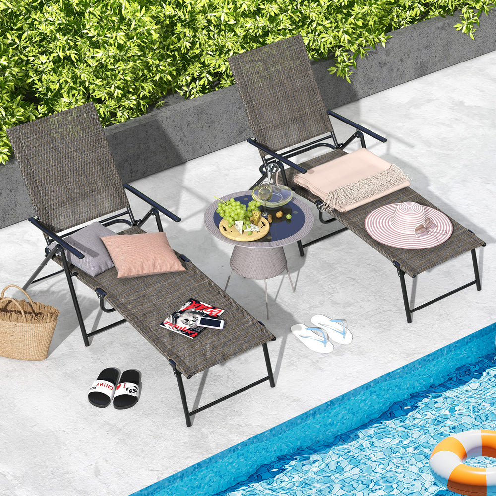 2 Piece Patio Folding Chaise Lounge Chairs Recliner with 6-Level Backrest-Coffee - Gallery View 1 of 10