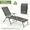 Folding chaise lounge chair with adjustable backrest, coffee color, compact design for easy storage and outdoor use.