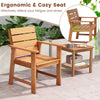 Patio hardwood chair with slatted seat, 102° inclined backrest, and wide armrests for outdoor relaxation.