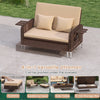 Loveseat and ottoman set in brown rattan with adjustable backrest, ideal for backyard relaxation and space-saving.