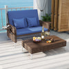 2 Piece Patio Rattan Daybed Wicker Loveseat and Ottoman with Adjustable Backrest-Navy - Gallery View 1 of 11