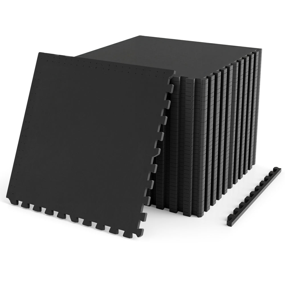 2 Pieces 0.55 inch Thick Rubber Top Exercise Mat 70 Sq Ft with Boarders-Black - Gallery View 1 of 3