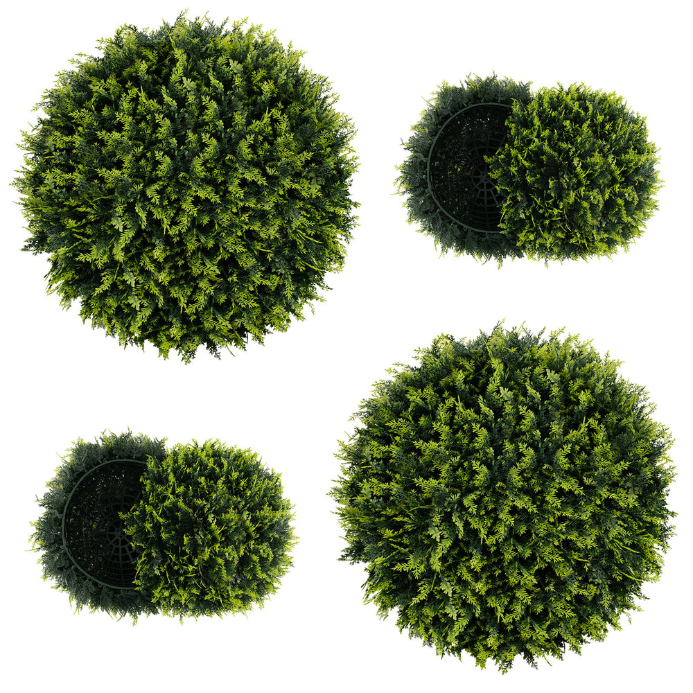 Two pieces of 18/22 inches faux decorative balls in green, ideal for patio, garden, or balcony decoration.