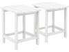 Set of two 18-inch white Adirondack outdoor side tables made of weather-resistant PE material for versatile use.