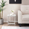 White Adirondack outdoor side table with a large tabletop, ideal for patio use and easy to clean for indoor or outdoor settings.