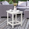 White 18-inch Adirondack outdoor side table made of weather-resistant PE material, perfect for patio or garden use.