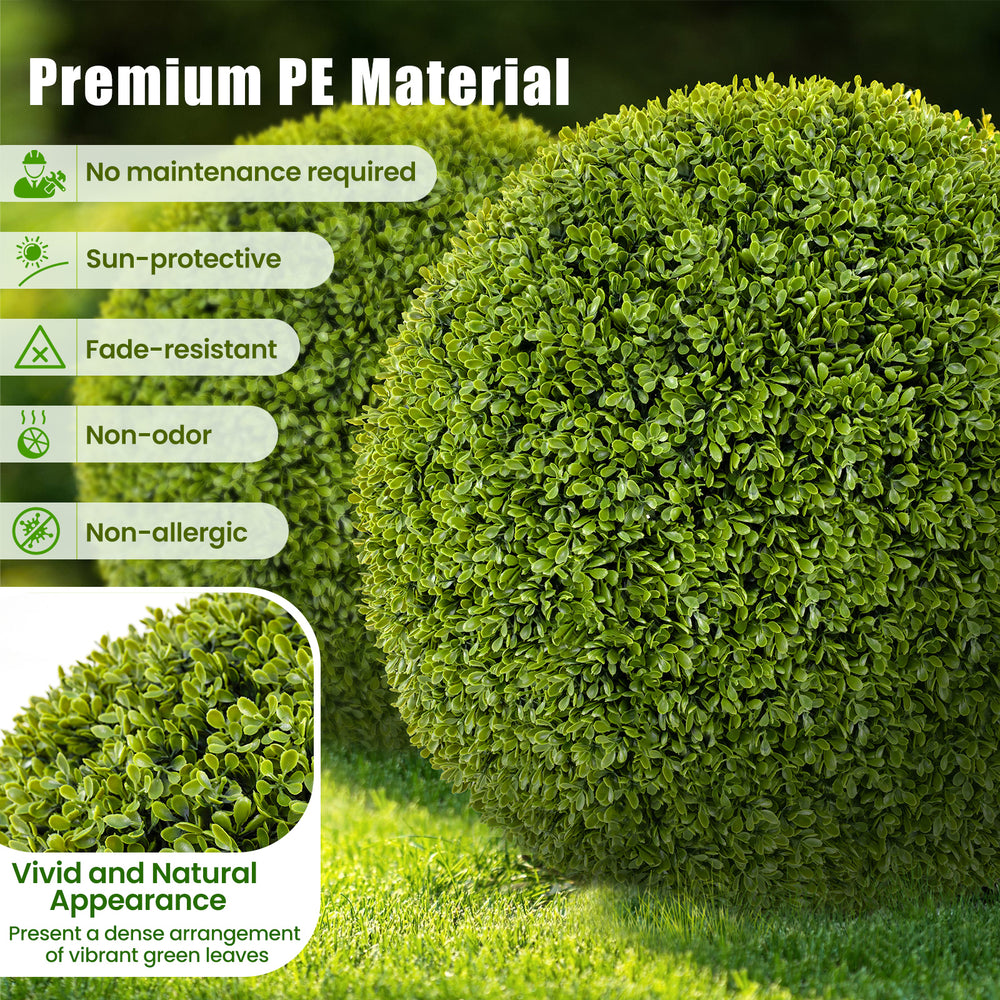 Lifelike 20-inch artificial topiary spheres made of sun-protective PE material, perfect for patio or garden decor.
