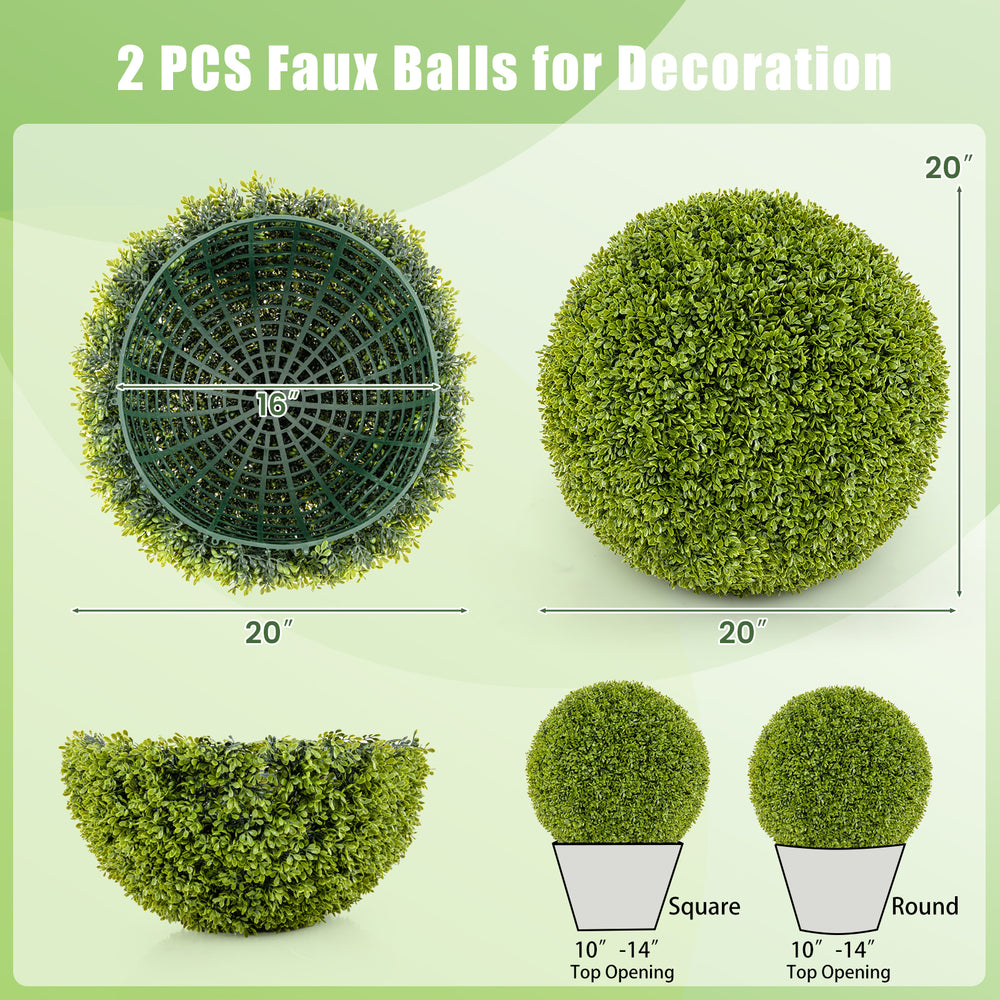 20-inch round artificial topiary sphere made of sun-protective PE leaves, ideal for patio and garden decoration.