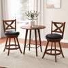 Classic 2-piece swivel bar stool set with X-shaped open back, solid wood frame, and black PVC leather upholstery for.