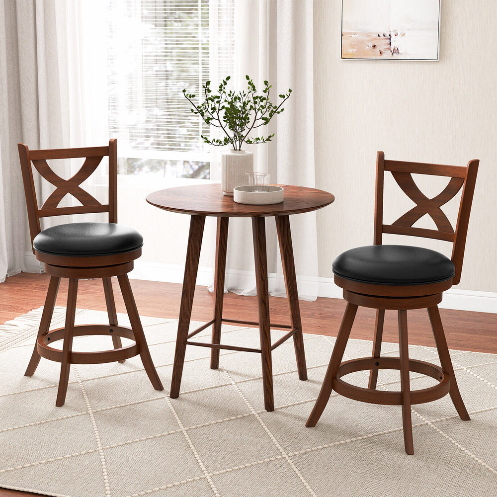 2 Pieces Classic Counter Height Swivel Bar Stool Set with X-shaped Open Back-24 Inch - Gallery View 1 of 8