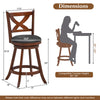 Classic 24-inch swivel bar stool set with X-shaped back, solid wood frame, and PVC leather upholstery for kitchen.