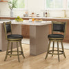 Set of 2 gray 24-inch swivel counter stools with upholstered seats, perfect for kitchen dining areas.