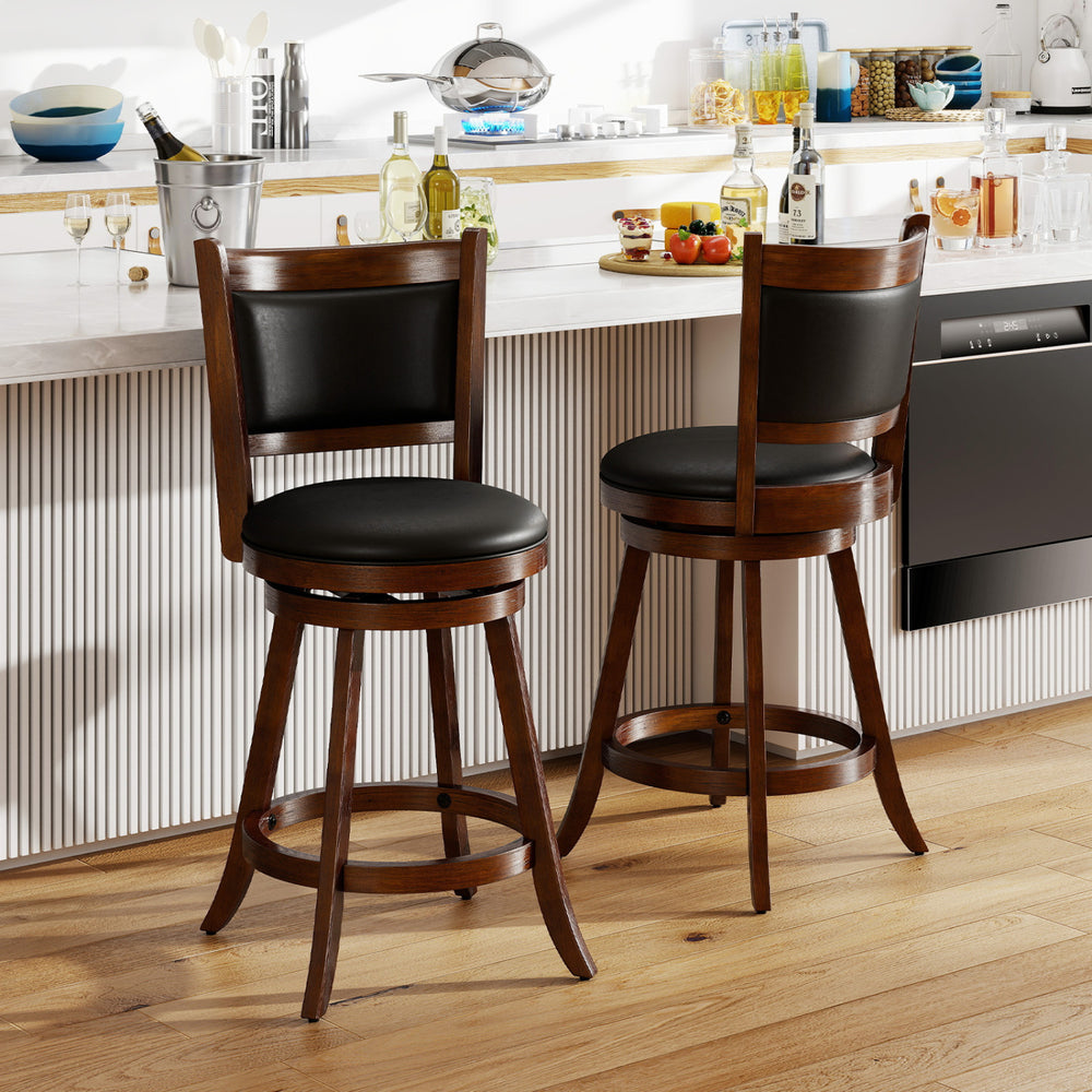 2 Pieces 24 Inch Swivel Counter Stool Dining Chair Upholstered Seat-Brown - Gallery View 1 of 9