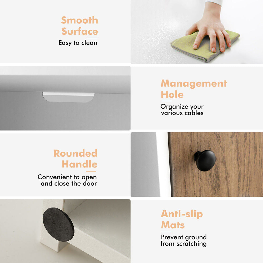 25-inch tall white nightstand featuring a smooth surface, rounded handle, and anti-slip mats for stability and easy.