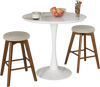 Backless swivel barstools with beige linen fabric seats and rubber wood legs, perfect for counter height use.