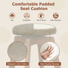 Beige padded seat cushion of a backless swivel bar stool made with linen fabric and high-quality sponge for comfort.