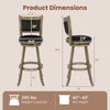 Dimensions of 2 Pieces 29 Inch Wooden Swivel Bar Stool with PVC cushioned seat, suitable for bar heights 40"-43".