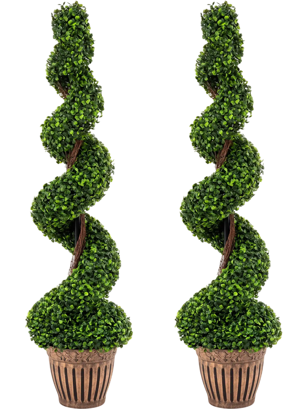 2 Pieces 4 Feet Artificial Décor Green Boxwood Spiral Tree Set