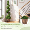 Green boxwood spiral tree in a weighted retro planter, perfect for indoor or outdoor decoration, exuding timeless charm.