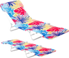 Adjustable 5-position beach recliner with vibrant floral design, foldable for easy transport, ideal for outdoor.