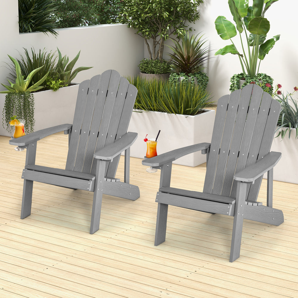 2 Pieces Adirondack Chair Set with Ergonomic Design for Porch and Backyard-Silver - Gallery View 1 of 11