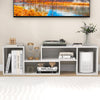 Adjustable white TV stand with L-shaped shelves and storage cubes, designed for TVs up to 55 inches, offering modern.
