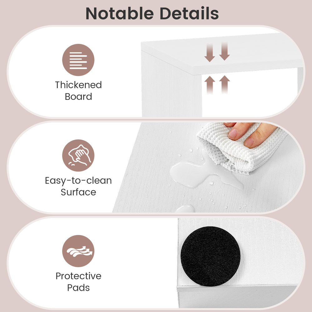 Thickened board and easy-to-clean surface of the adjustable TV stand with protective pads for stability and durability.