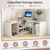 Adjustable white TV stand with spacious tabletop and open cubes for organized storage, suitable for TVs up to 55 inches.