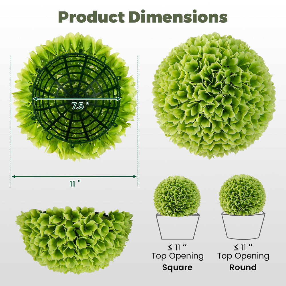 Artificial green topiary balls, 11 inches, perfect for porch or balcony decoration, with lifelike PE leaves.