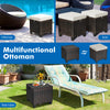 Multifunctional patio rattan ottoman set with removable beige cushions, ideal for seating or as a coffee table.