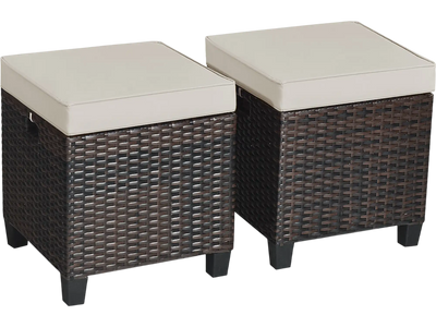 Costway Patio Rattan Ottomans w/ Removable Cushions 87142530 New