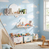 Floating cloud shelves in white, perfect for organizing toys and books in a cozy playroom or nursery.