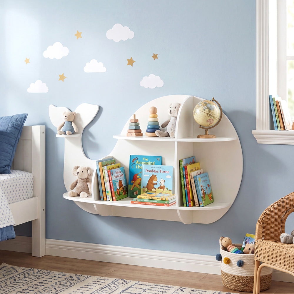 Floating Dolphin Shelves Wall Mounted Storage Display Rack-White - Gallery View 1 of 10