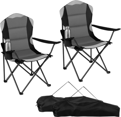 Costway 2-Pc Folding Camping Beach Chairs w/ Cup Holders 79194166 New