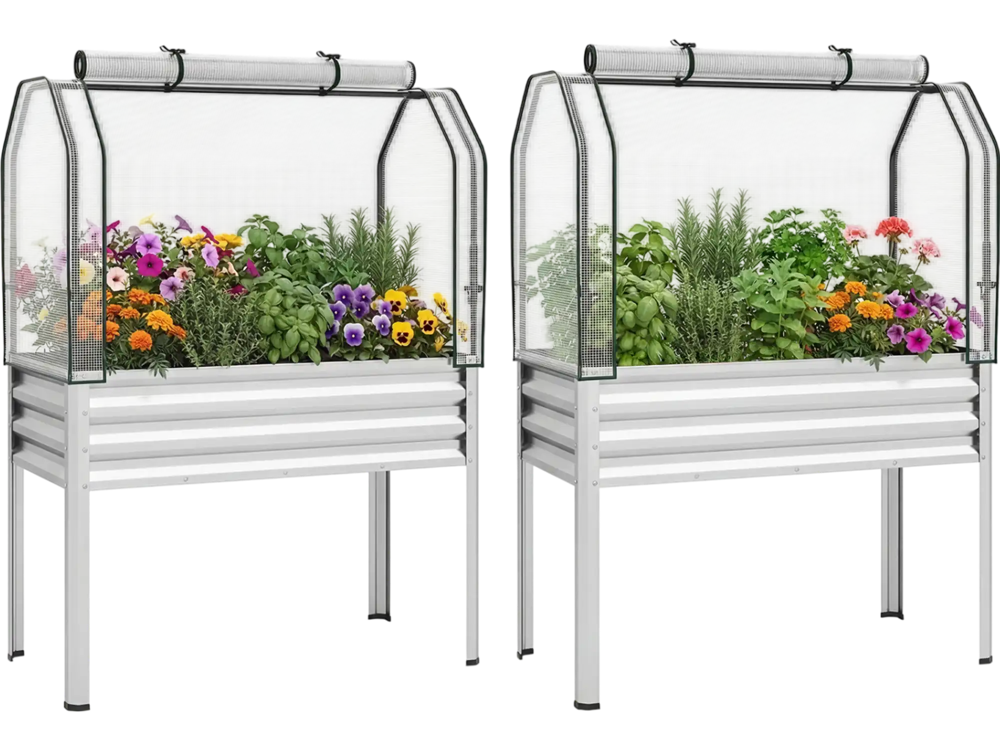 Costway Galvanized Raised Garden Bed w/ Legs & Greenhouse Cover 2-Pc 95512866 New