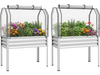 Galvanized raised garden bed with greenhouse cover, ideal for growing vegetables and flowers, featuring a roll-up door.